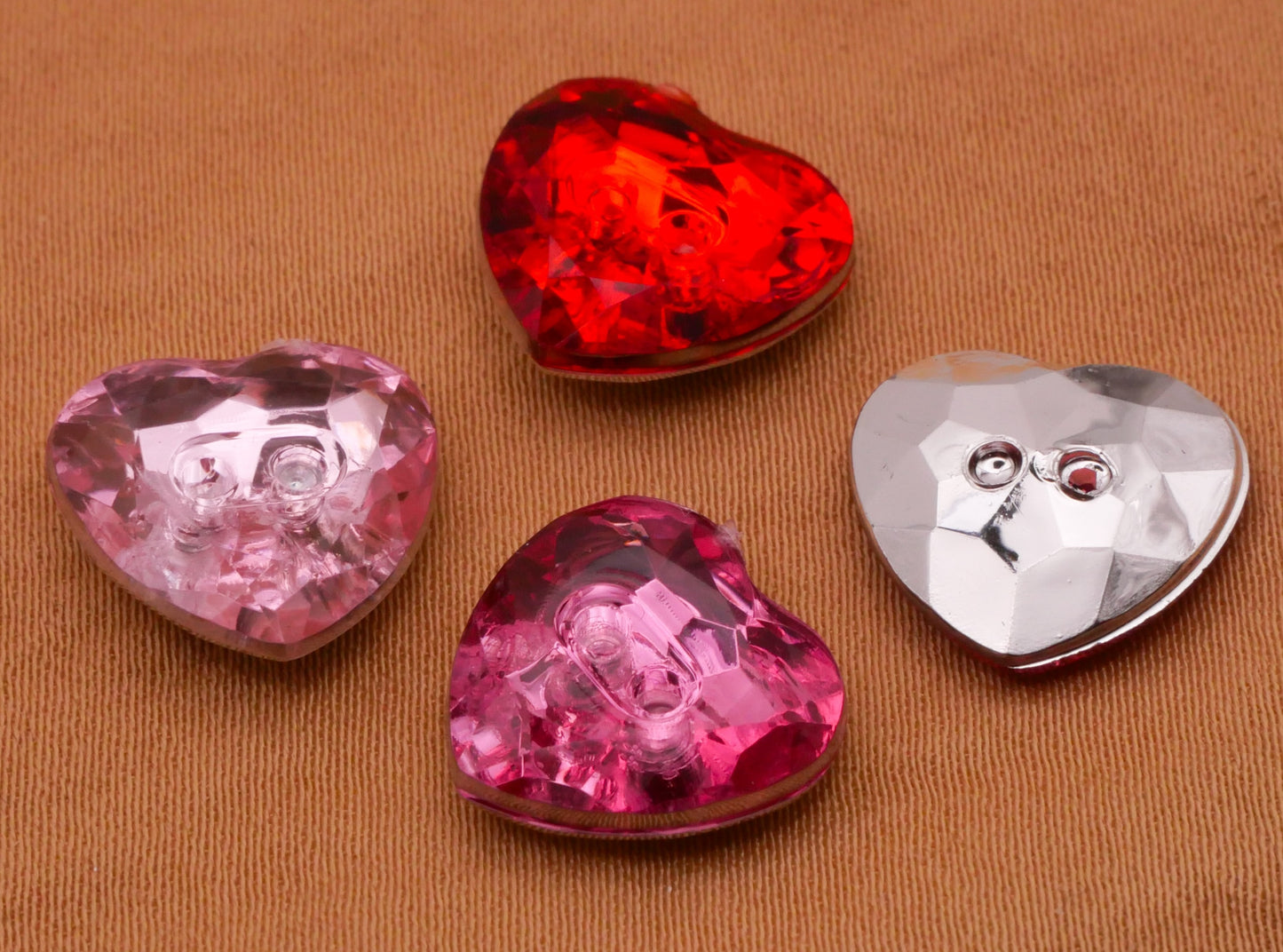 Heart Red Pink Rhinestone Look Plastic Sew-Thru Set of Thirty Buttons 13mm