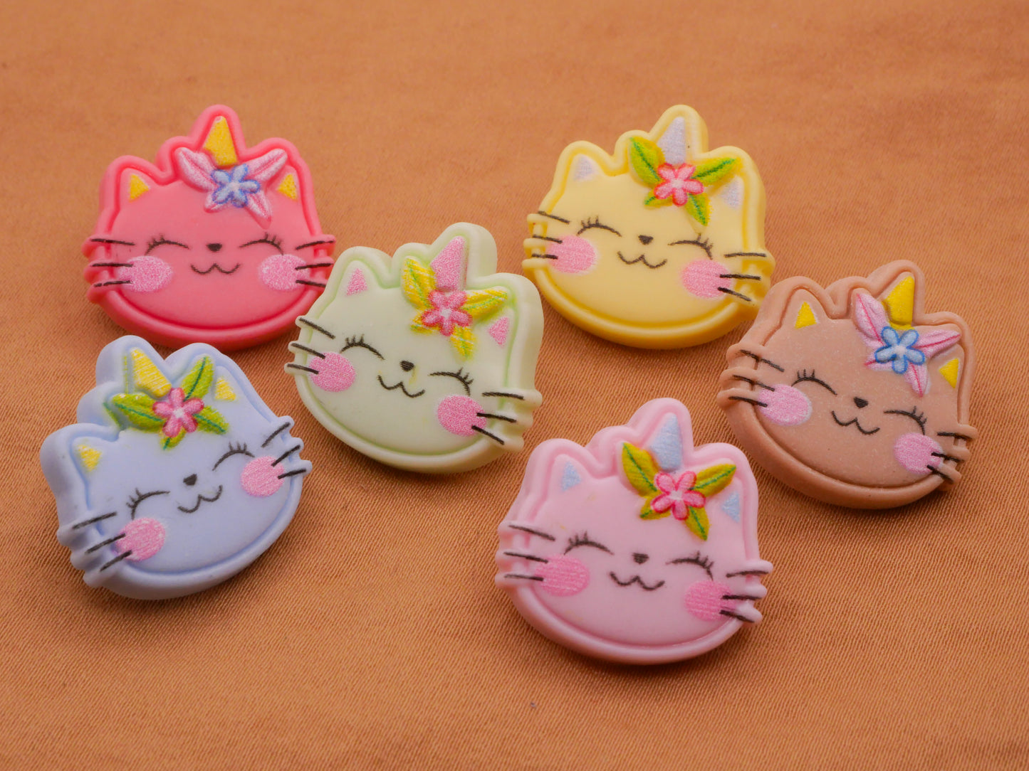 Cat Kitty Unicorn Flowers Plastic Assorted Set of Four Buttons 21mm