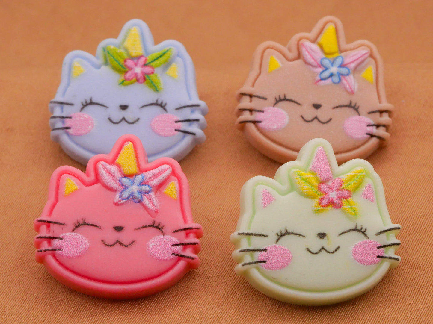 Cat Kitty Unicorn Flowers Plastic Assorted Set of Four Buttons 21mm