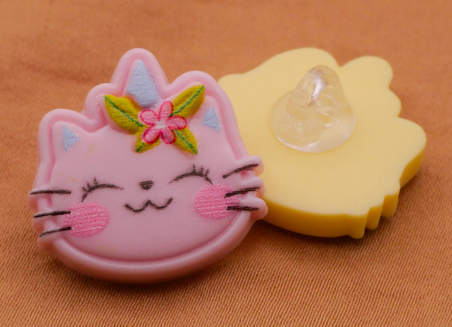 Cat Kitty Unicorn Flowers Plastic Assorted Set of Four Buttons 21mm