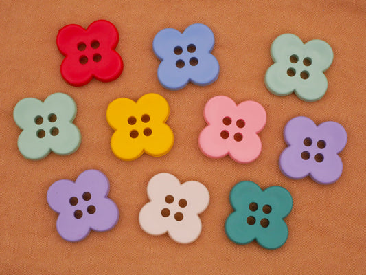 Clover Shamrock Colorful Plastic Set of Ten Buttons 15mm