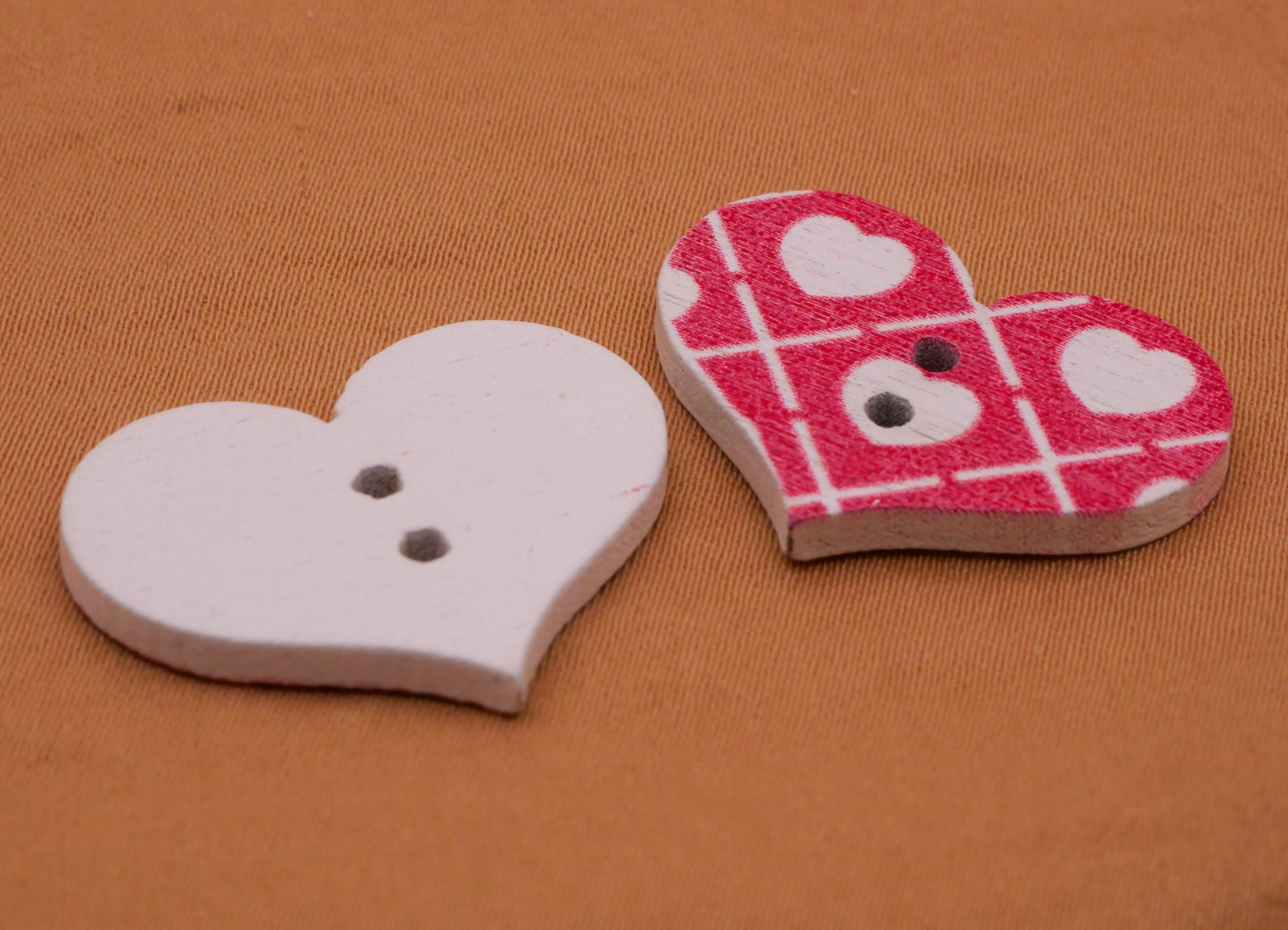 Heart Pink Red Patterns Wood Assorted Set of Twenty Buttons 19x25mm