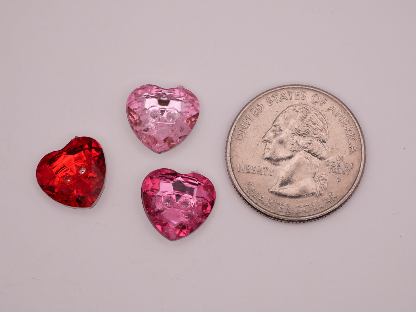 Heart Red Pink Rhinestone Look Plastic Sew-Thru Set of Thirty Buttons 13mm