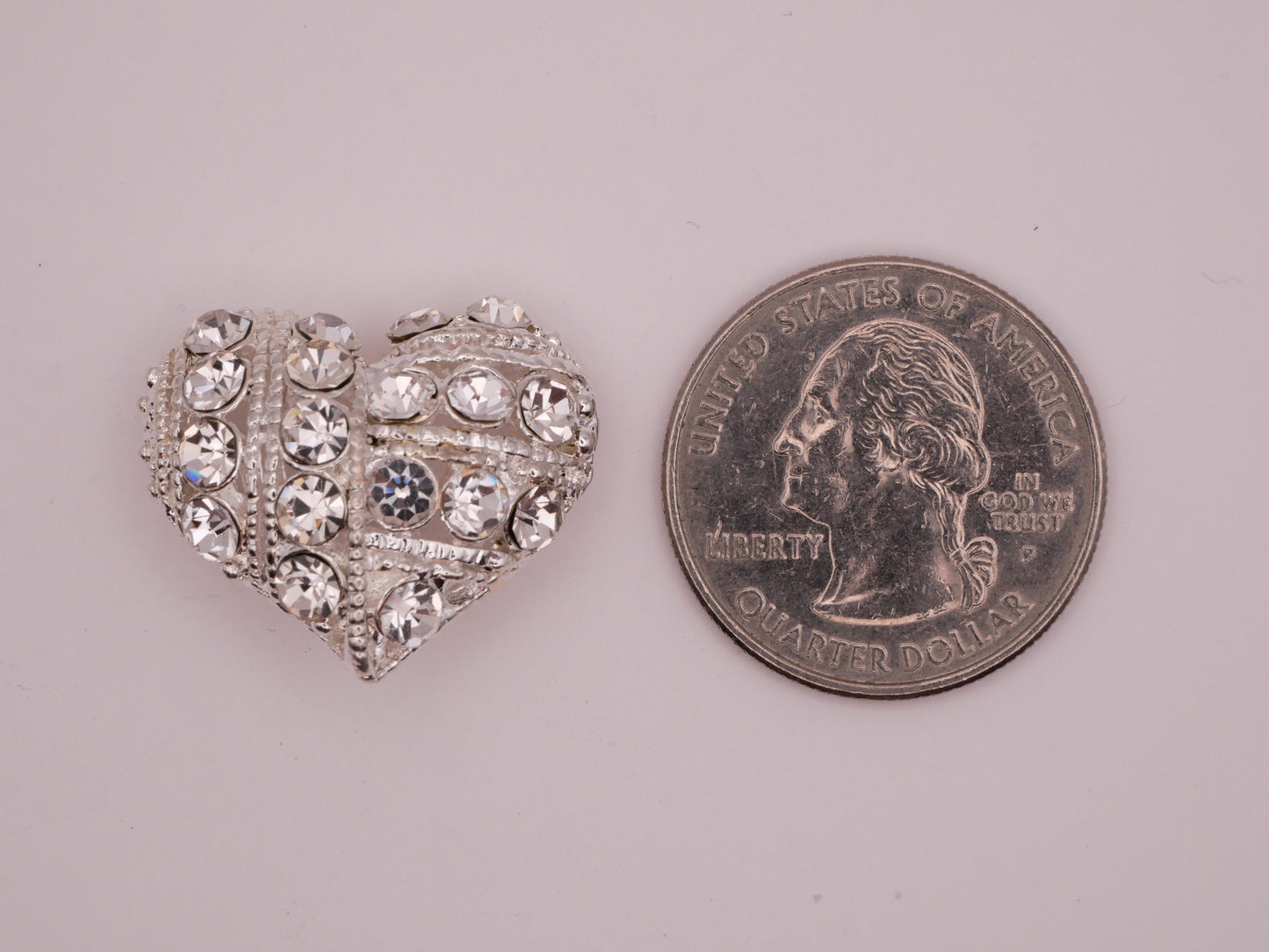 Heart Rhinestone Covered Silver Metal Button 21x24mm