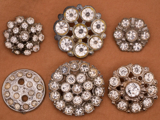 Rhinestone Cluster Flower Vintage Glass Metal Button Various 18-28mm