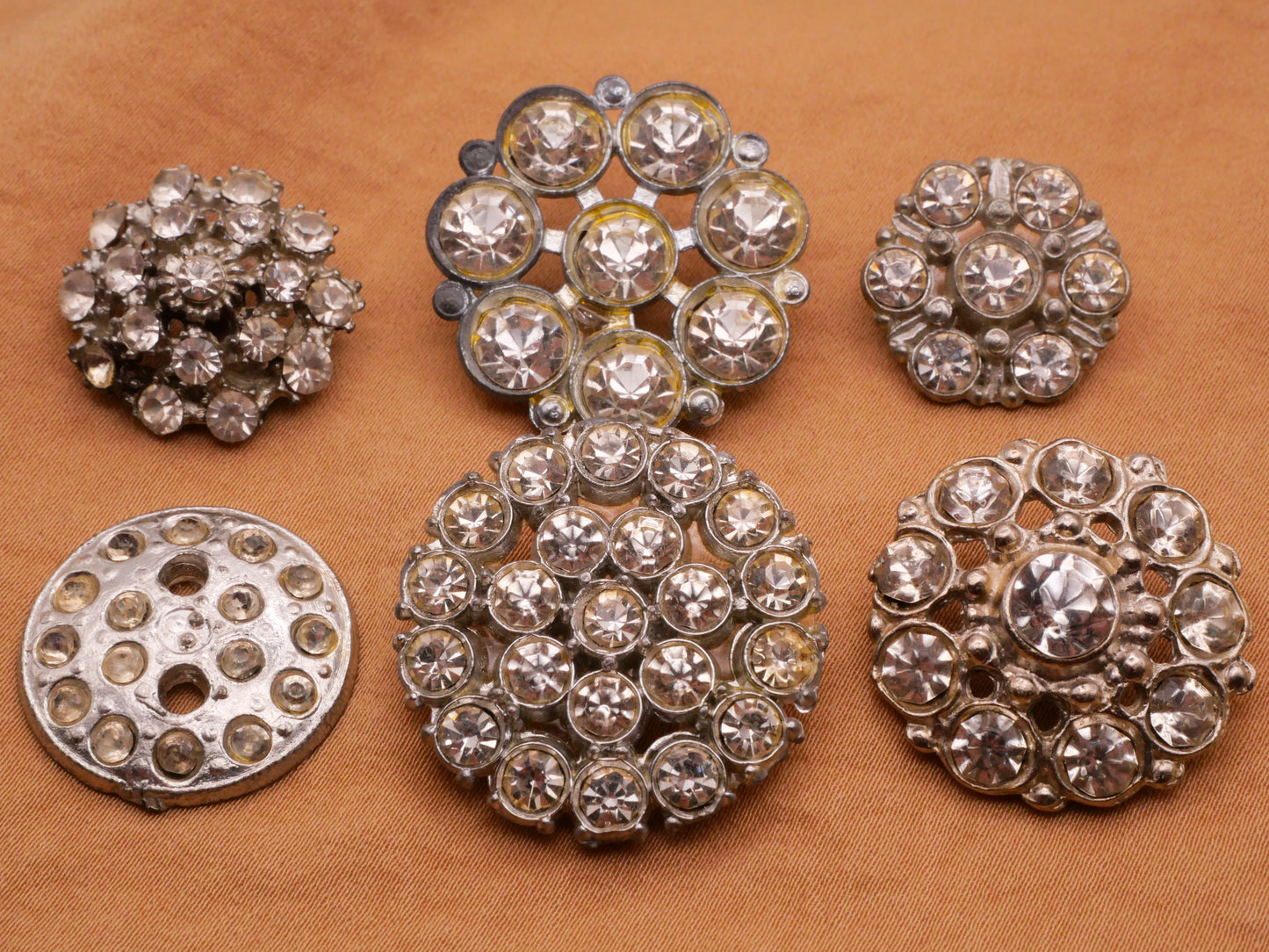 Rhinestone Cluster Flower Vintage Glass Metal Button Various 18-28mm