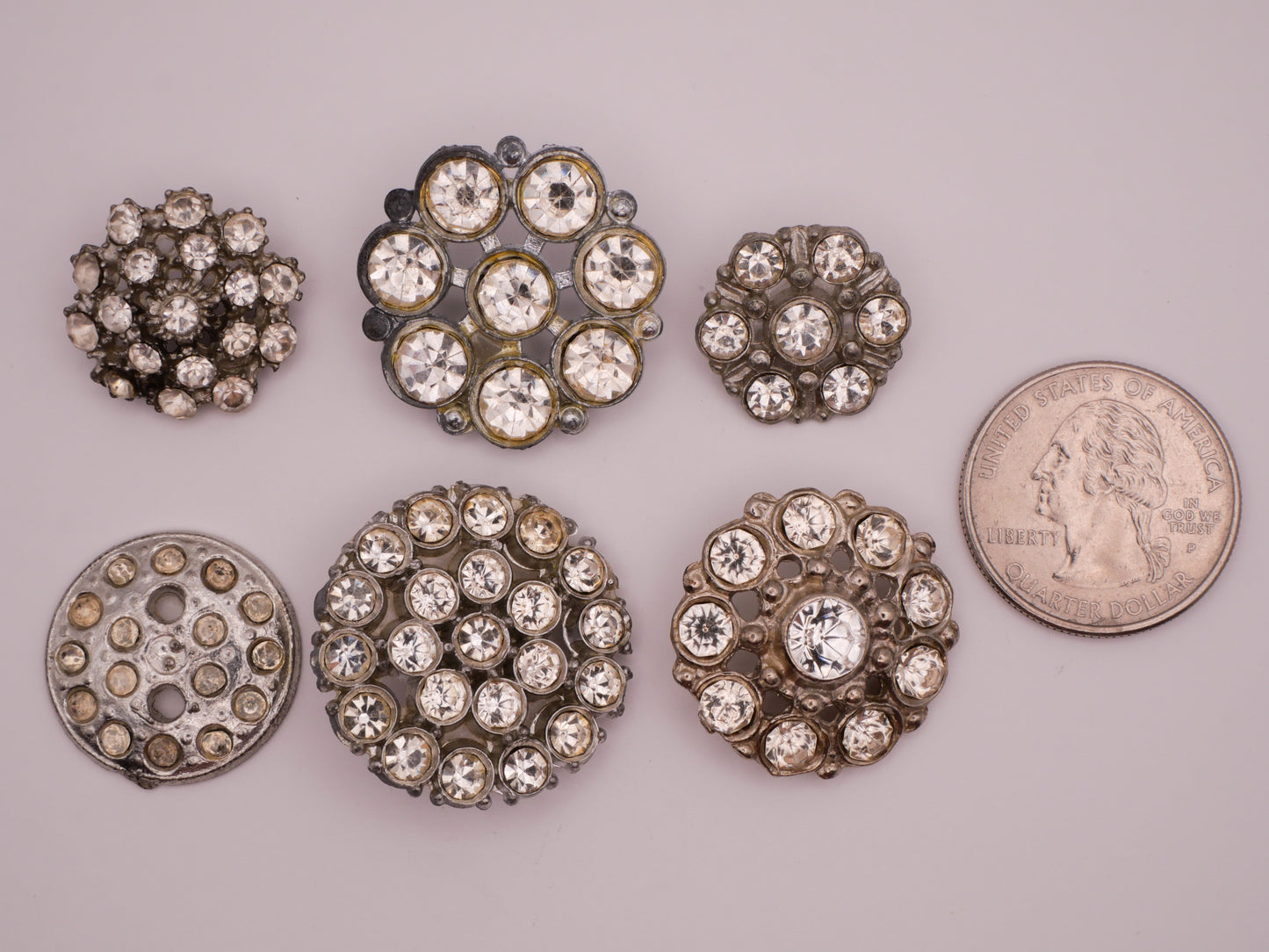 Rhinestone Cluster Flower Vintage Glass Metal Button Various 18-28mm