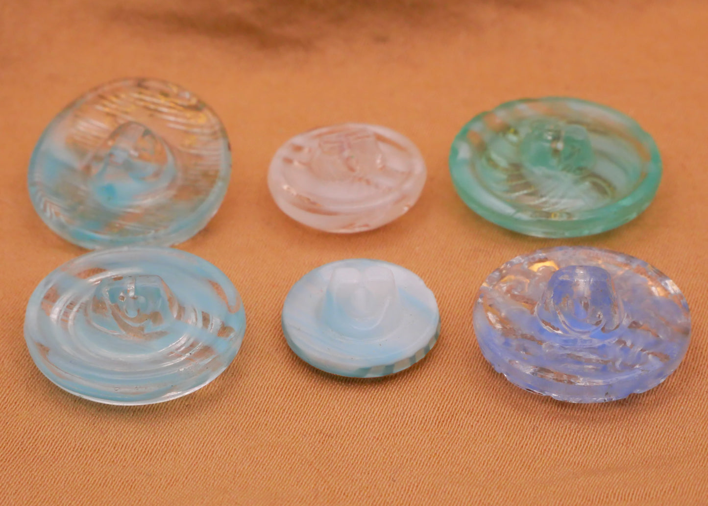 Rainy Look Blue Teal White Design in Glass Vintage Button Various 13-19mm