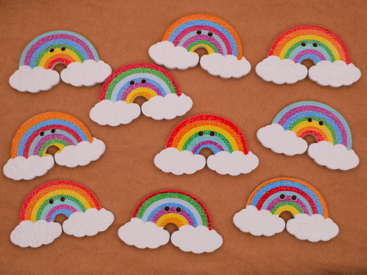 Rainbow Colorful Wood Assorted Set of Ten Buttons 17x30mm
