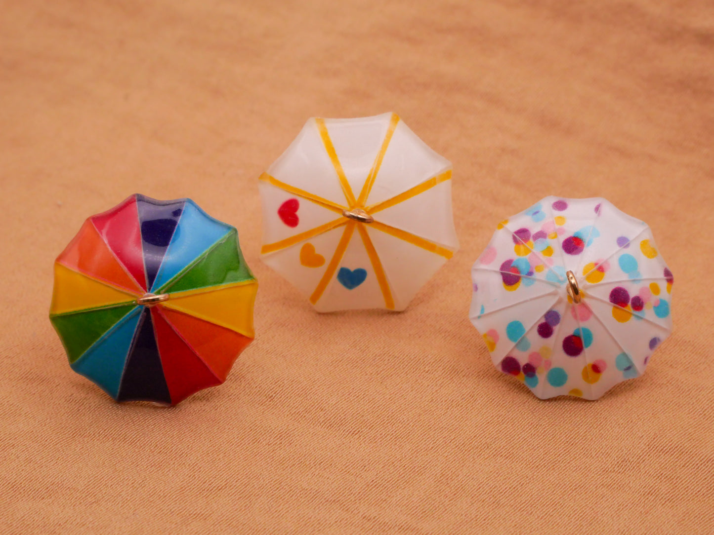 Umbrella Parasol Plastic Metal Set of Three Charms Embellishments 20x21mm