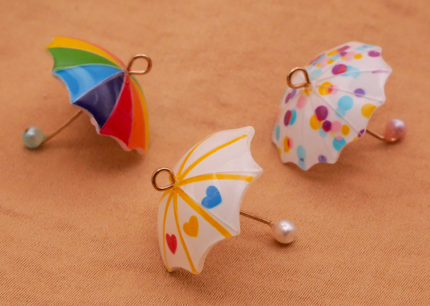 Umbrella Parasol Plastic Metal Set of Three Charms Embellishments 20x21mm