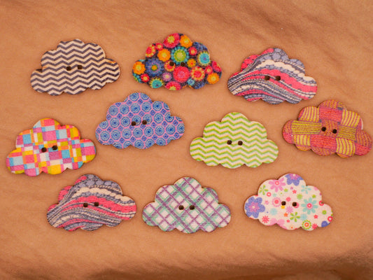 Cloud Pattern Colorful Wood Assorted Set of Ten Buttons 19x30mm