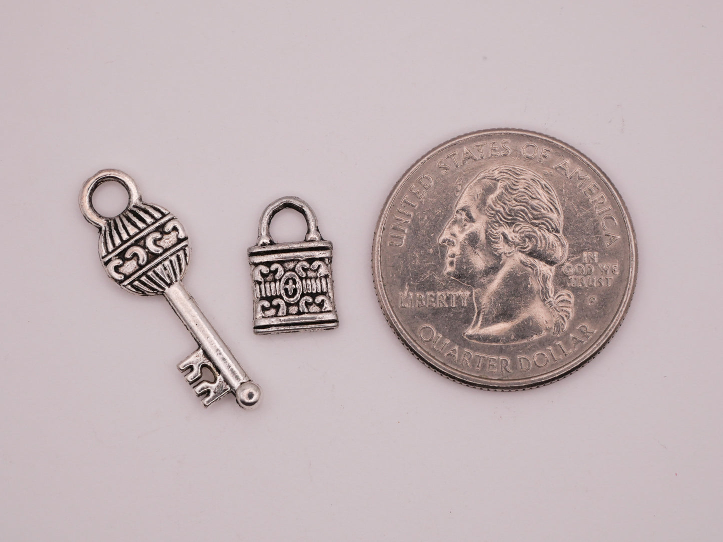 Key Lock Hot-Air Balloon Silver Metal Set of Four Charms Embellishments 8-26mm