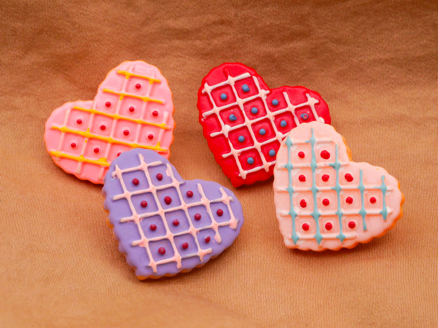 Heart Cookies Iced Decorated Plastic Set of Four Buttons 1x24mm