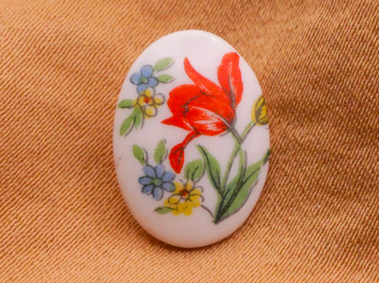 Tulip Flower Vintage Glass Decal Button 10x14mm