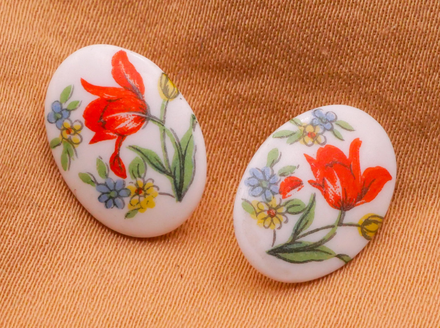 Tulip Flower Vintage Glass Decal Button 10x14mm