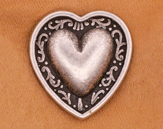 Heart Pewter Look Lace Edge Silver Metal Button 19x20mm