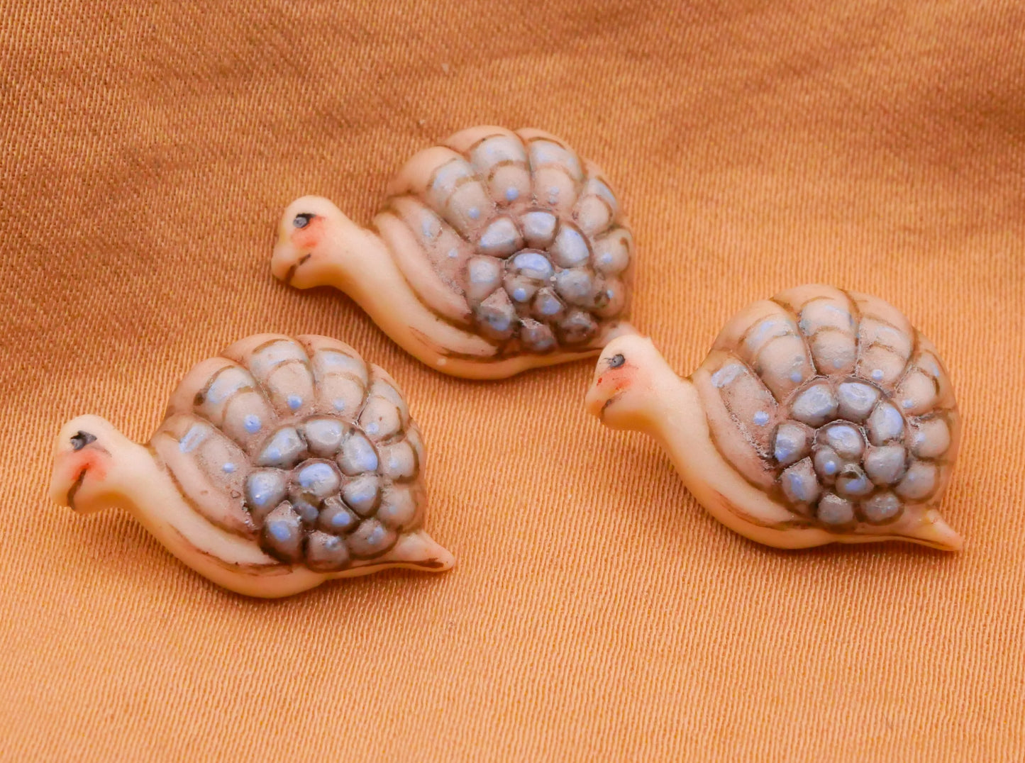 Snail Blue Shell Hand-Painted Porcelain Ceramic Button 13x19mm