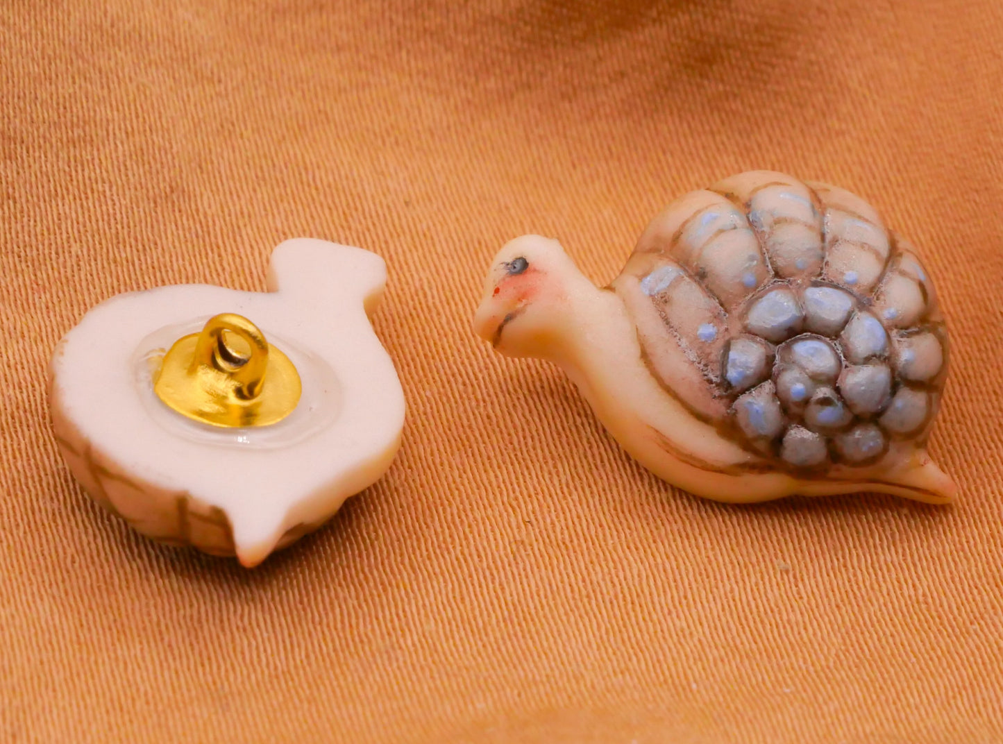 Snail Blue Shell Hand-Painted Porcelain Ceramic Button 13x19mm