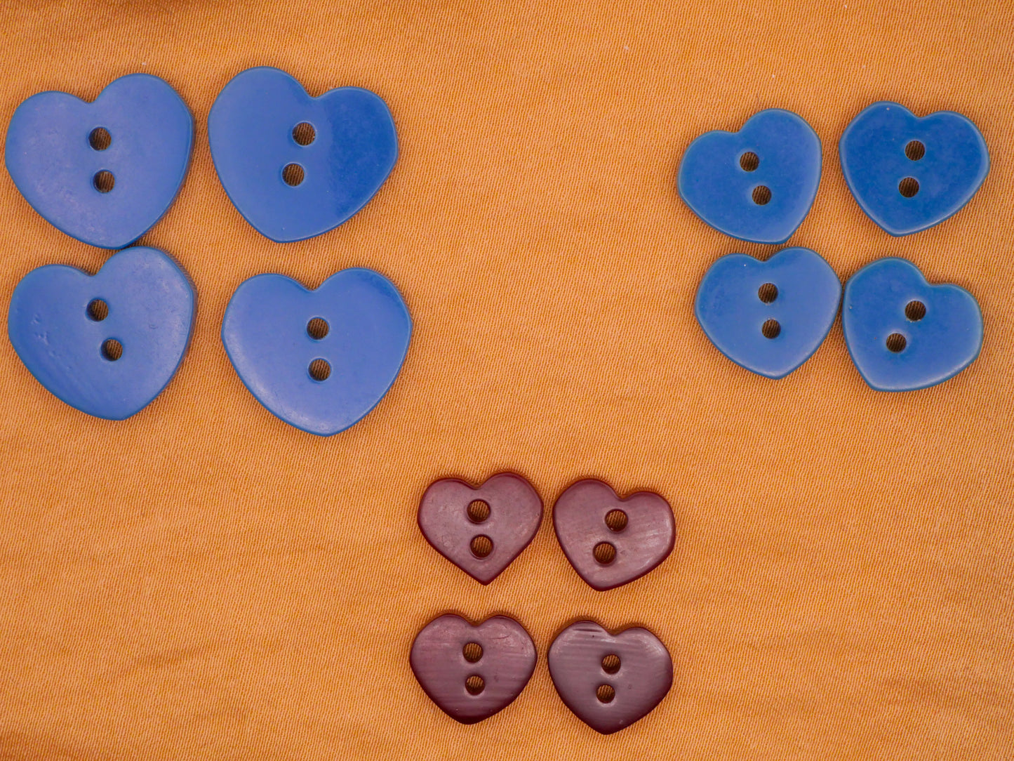 Heart Cut Plastic Blue Red Set of Four Buttons Various 9-17mm