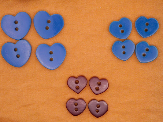 Heart Cut Plastic Blue Red Set of Four Buttons Various 9-17mm