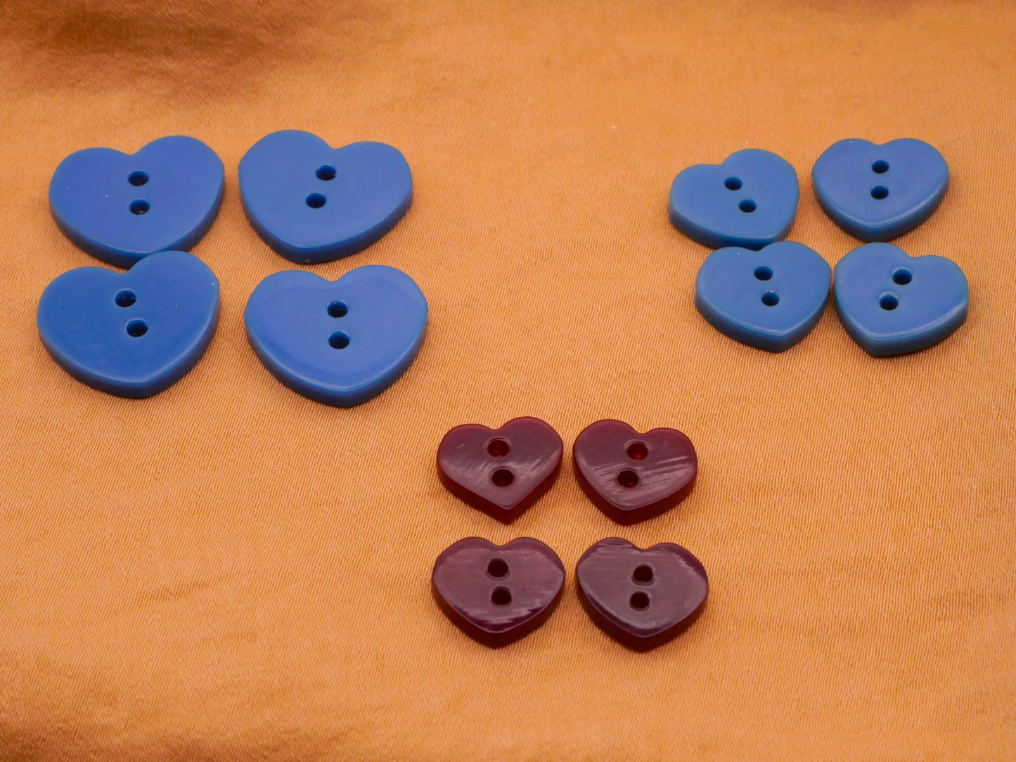 Heart Cut Plastic Blue Red Set of Four Buttons Various 9-17mm