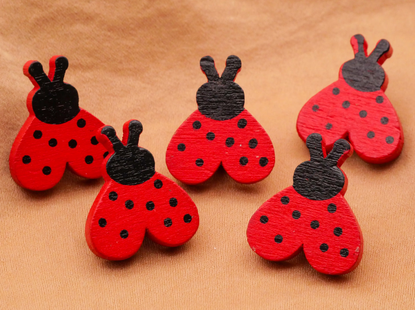 Ladybug Ladybird Wood Set of Five Buttons 17x20mm