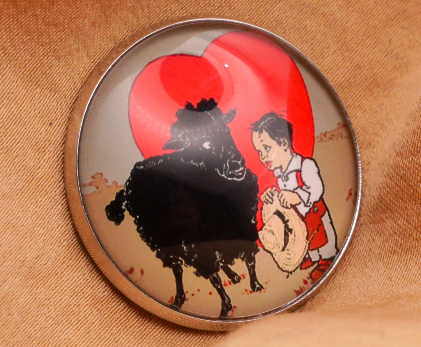 Baa Baa Black Sheep Nursery Rhyme Dome Glass Silver Metal Button 27mm