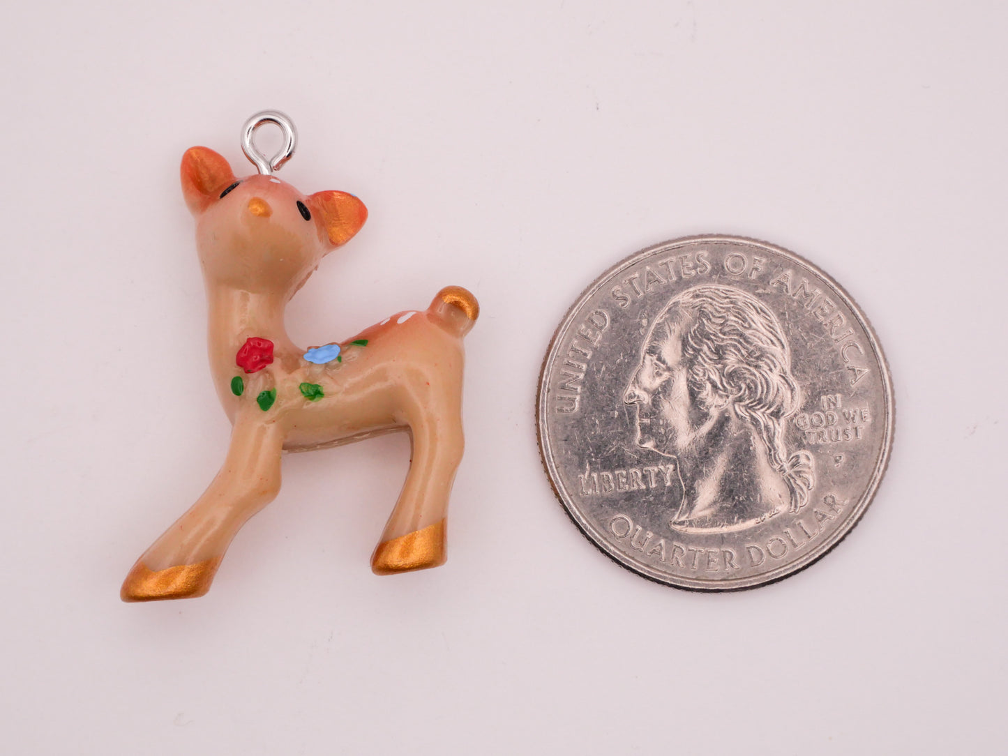 Deer Fawn Flowers Plastic Pair of Charms Embellishments 21x34mm