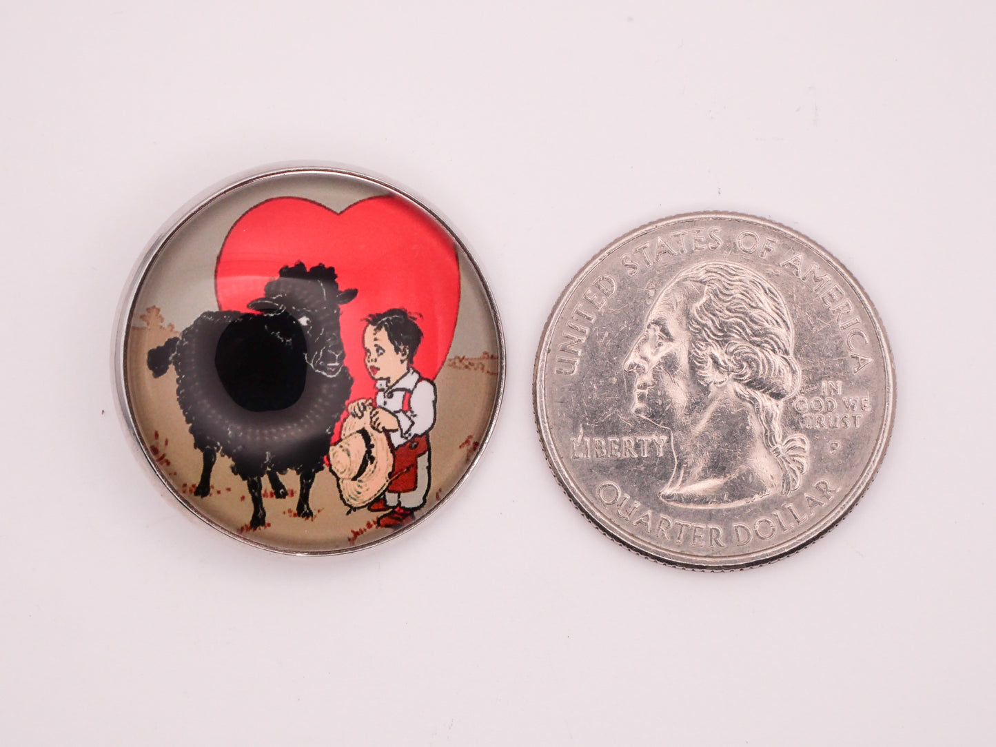 Baa Baa Black Sheep Nursery Rhyme Dome Glass Silver Metal Button 27mm