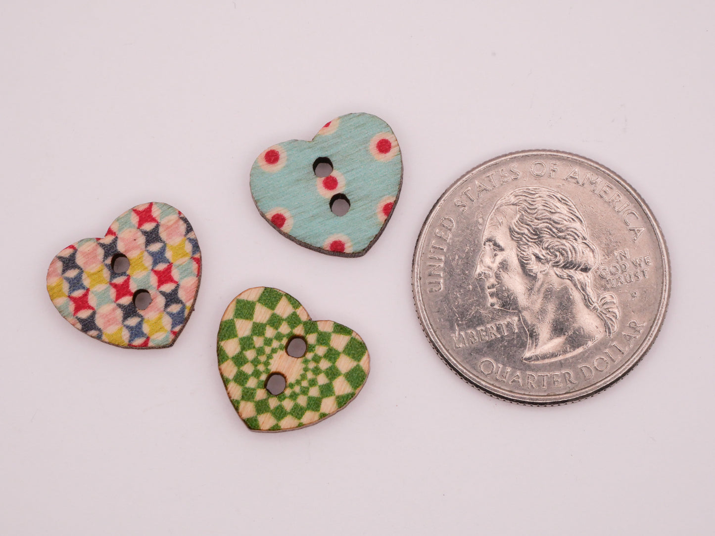 Heart Colorful Patterns Wood Set of Twenty Buttons 14x15mm