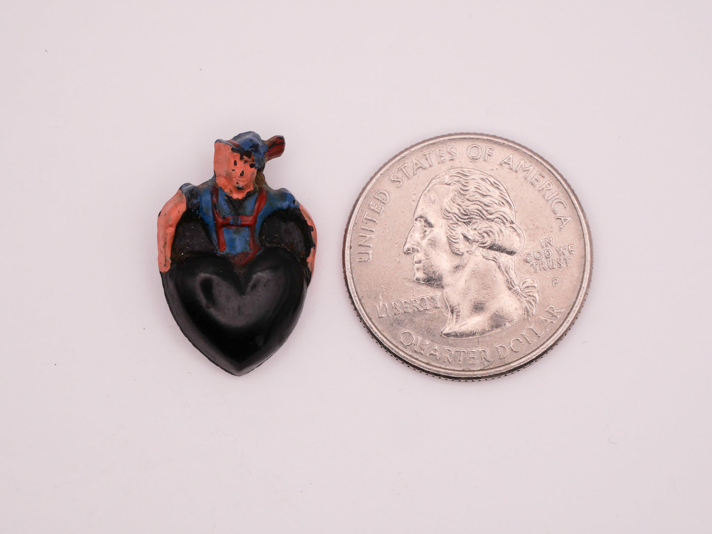 Heart Tyrolean Man Vintage Painted Plastic Button 16x24mm