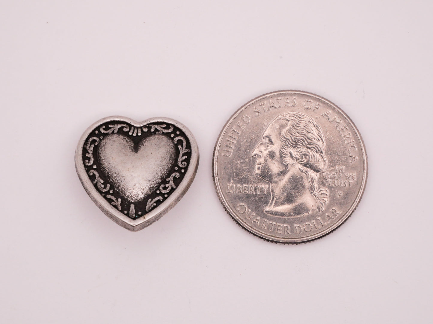 Heart Pewter Look Lace Edge Silver Metal Button 19x20mm