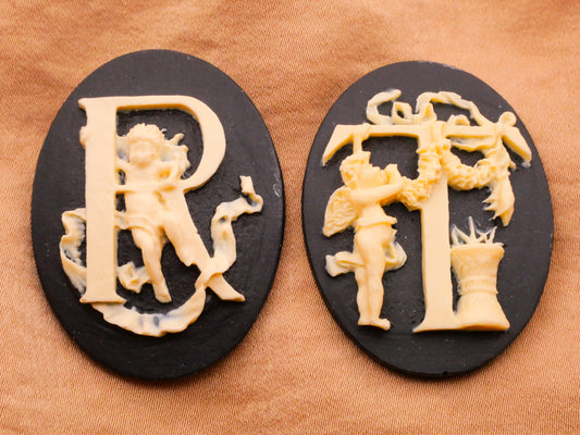 Initial Monogram Letter Cherub Cameo Large Button Various 30x39mm