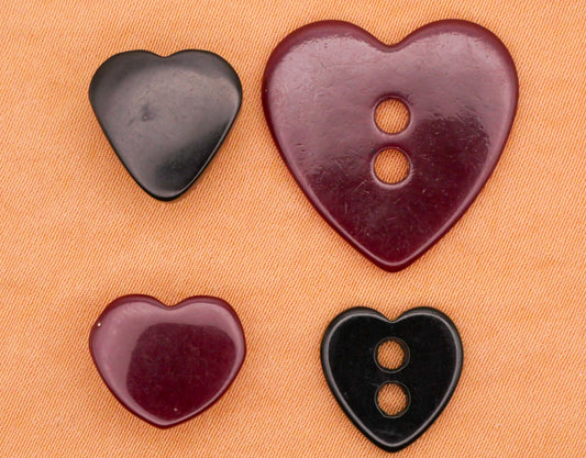 Heart Black Burgundy Vintage Plastic Button Various 12-22mm