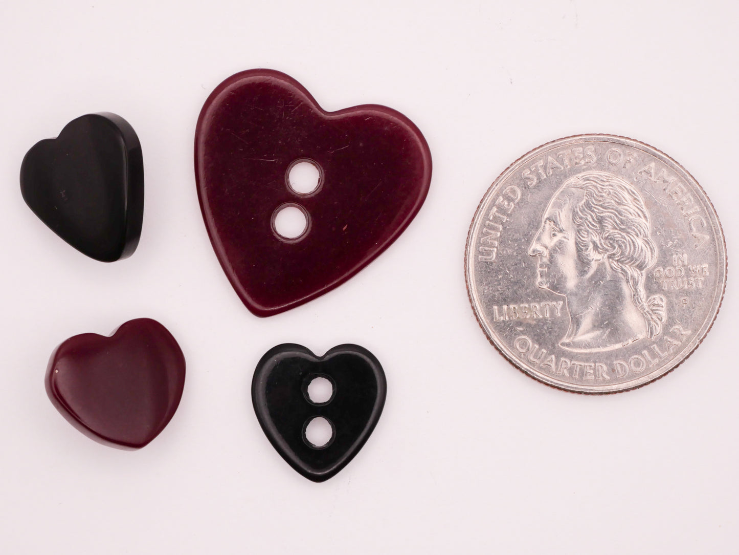 Heart Black Burgundy Vintage Plastic Button Various 12-22mm