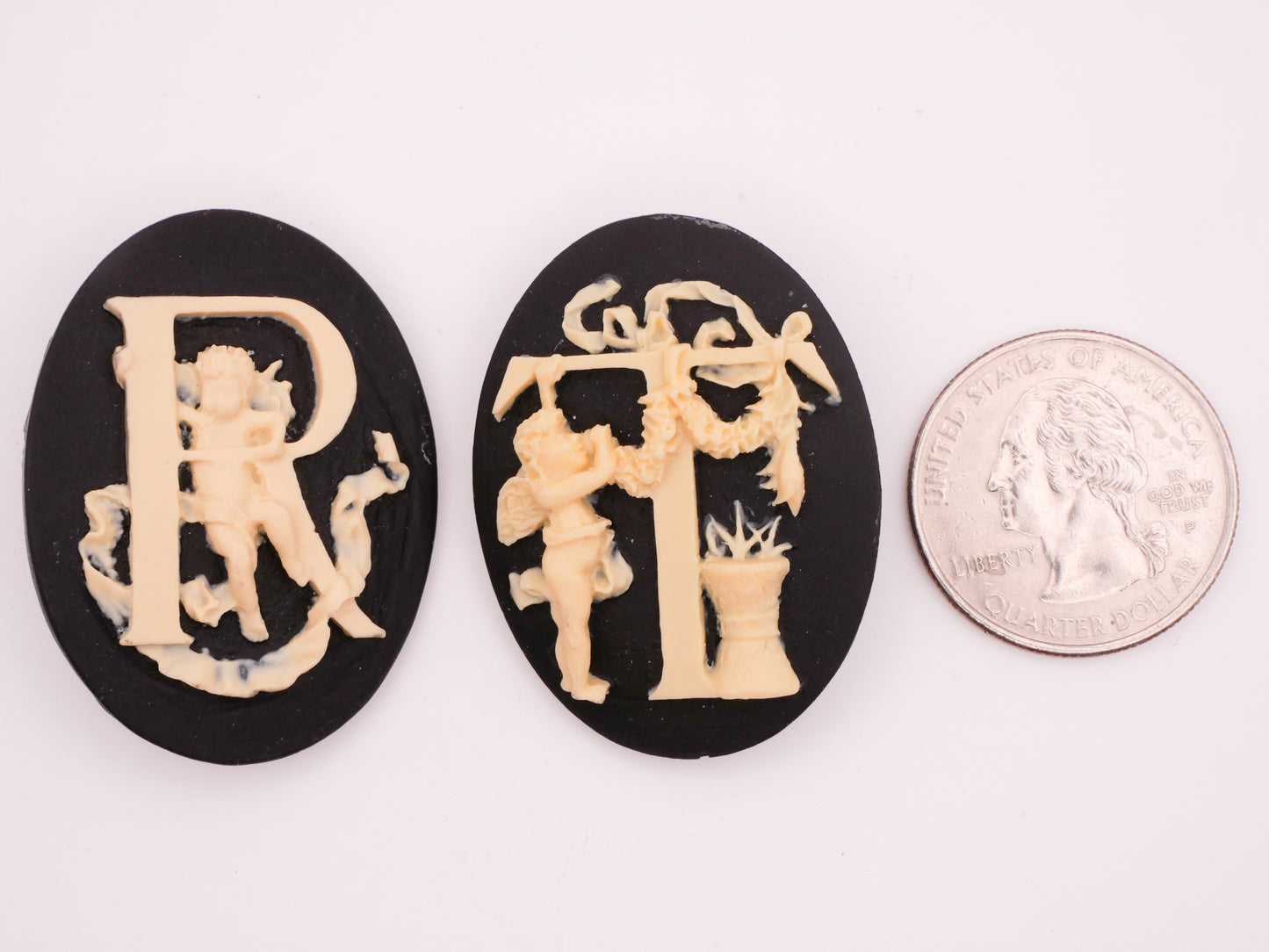 Initial Monogram Letter Cherub Cameo Large Button Various 30x39mm