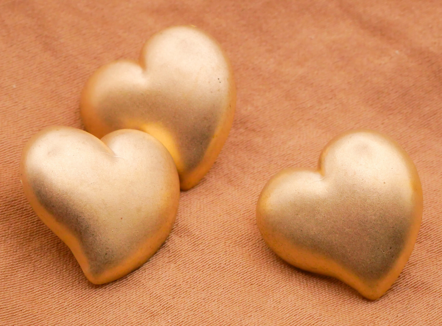 Heart Asymmetrical Soft Gold Vintage Plastic Set of Three Buttons 17x18mm