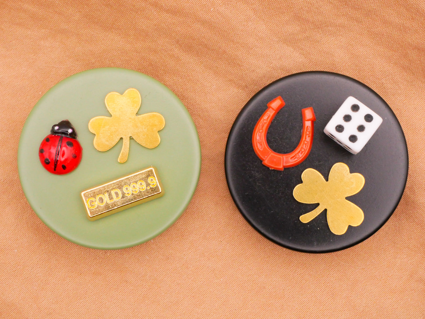 Good Luck Charms Shamrock Horseshoe Ladybug Dice Large Plastic Button Various 34mm