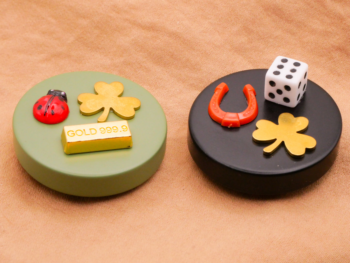 Good Luck Charms Shamrock Horseshoe Ladybug Dice Large Plastic Button Various 34mm