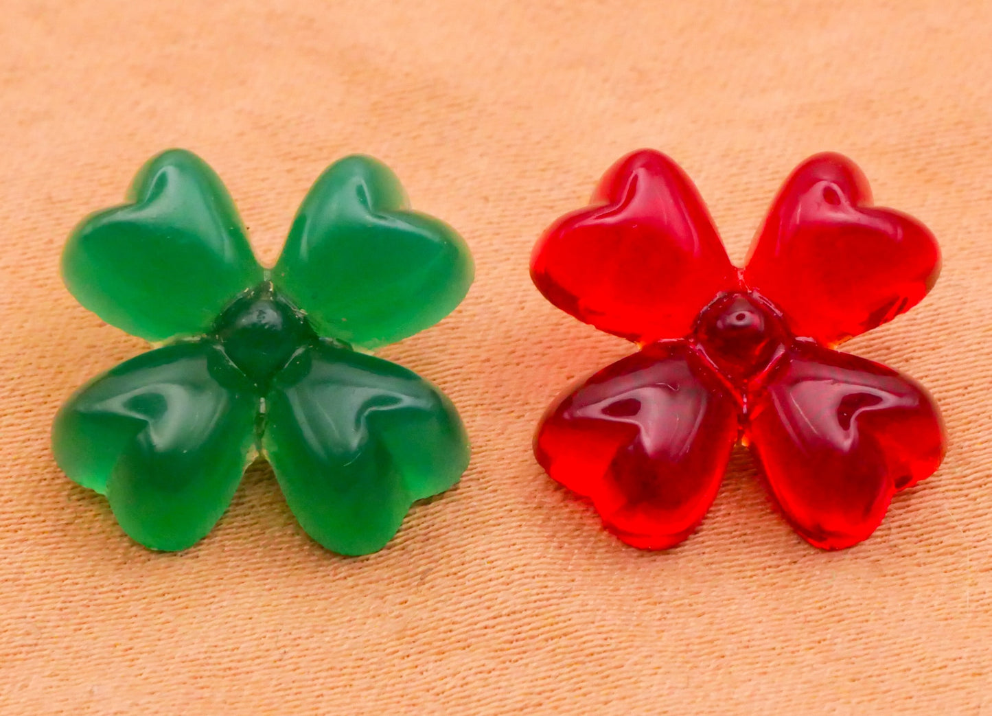 Four Leaf Clover Shamrock Green Red Glass Button Various 15mm