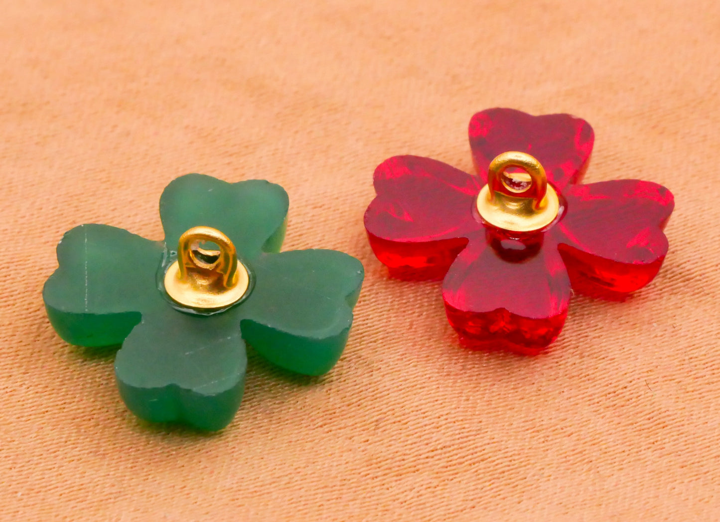 Four Leaf Clover Shamrock Green Red Glass Button Various 15mm