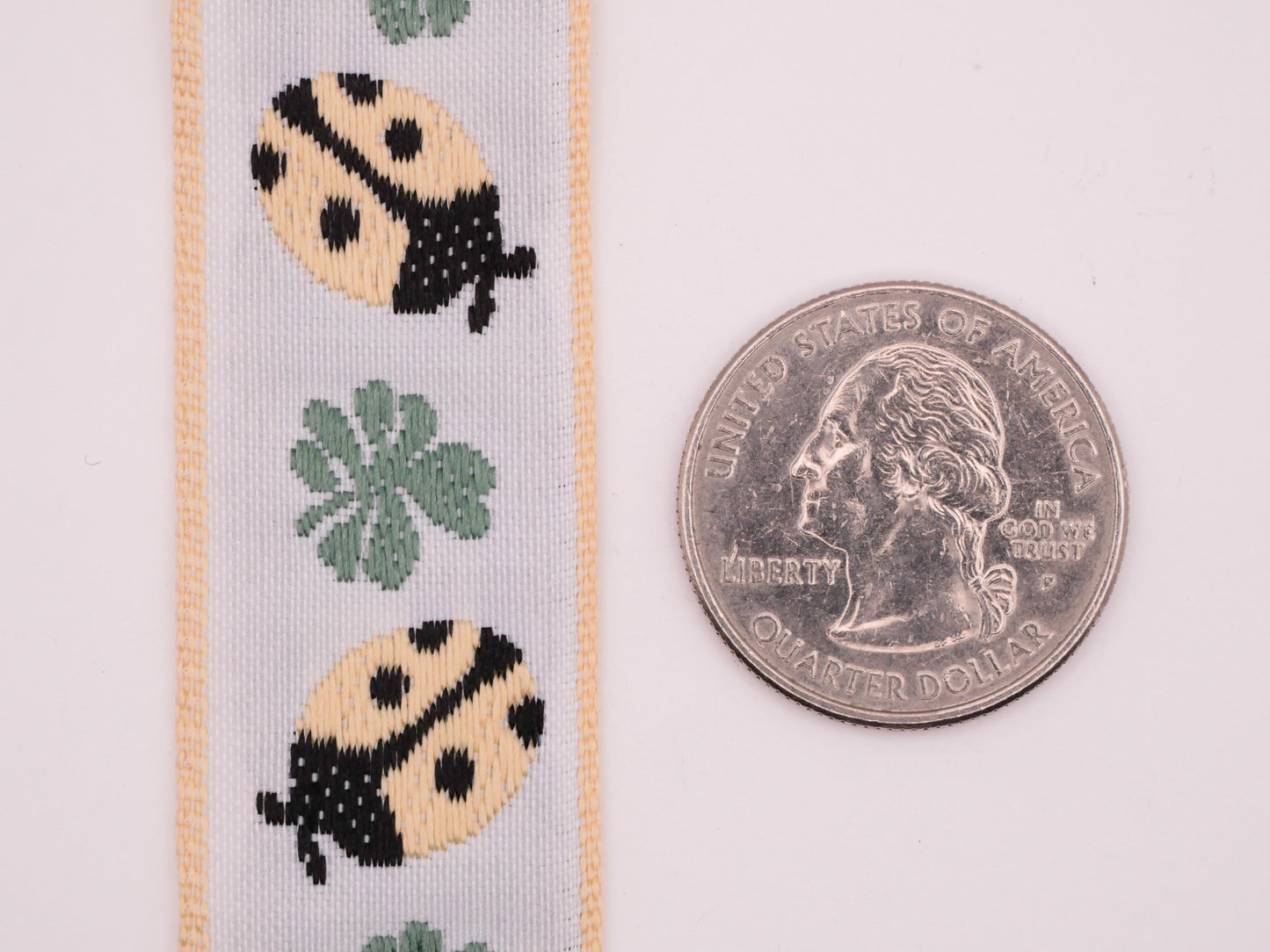 Ladybug Shamrock Clover Sage Buttery Yellow By The Yard Fabric Ribbon 21x914mm