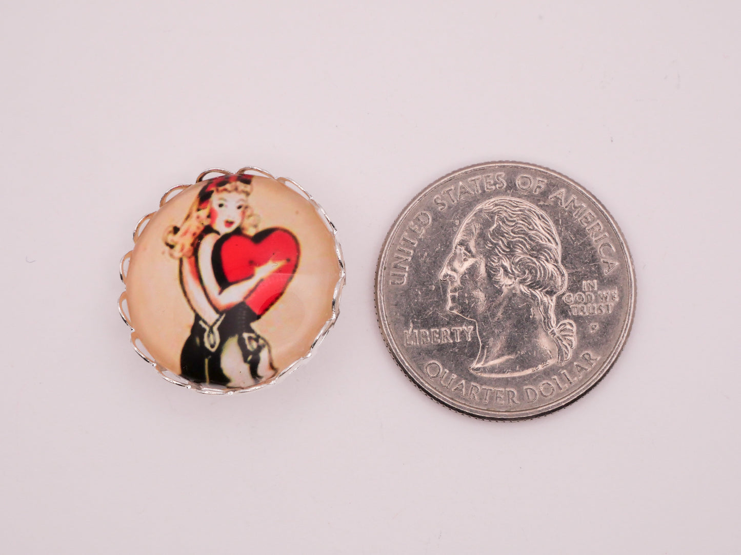 Tattoo Pin Up Girls Nurse Heart Swallows Glass Dome Silver Metal Set of Three Buttons Various 21mm