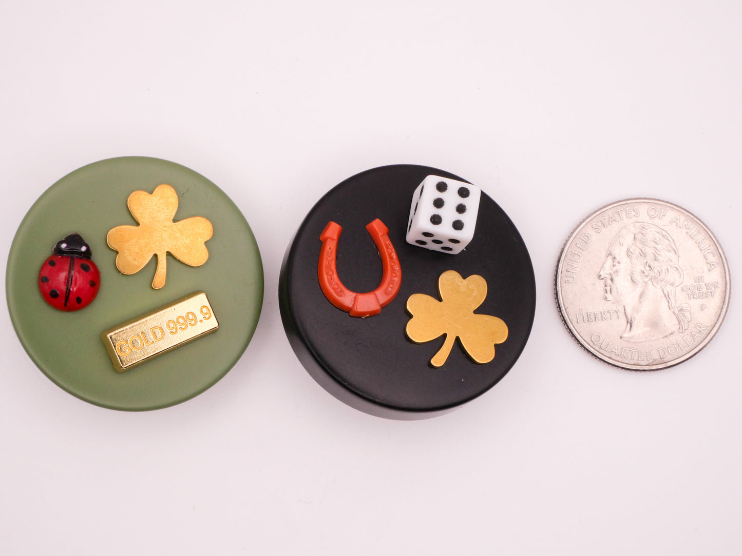 Good Luck Charms Shamrock Horseshoe Ladybug Dice Large Plastic Button Various 34mm