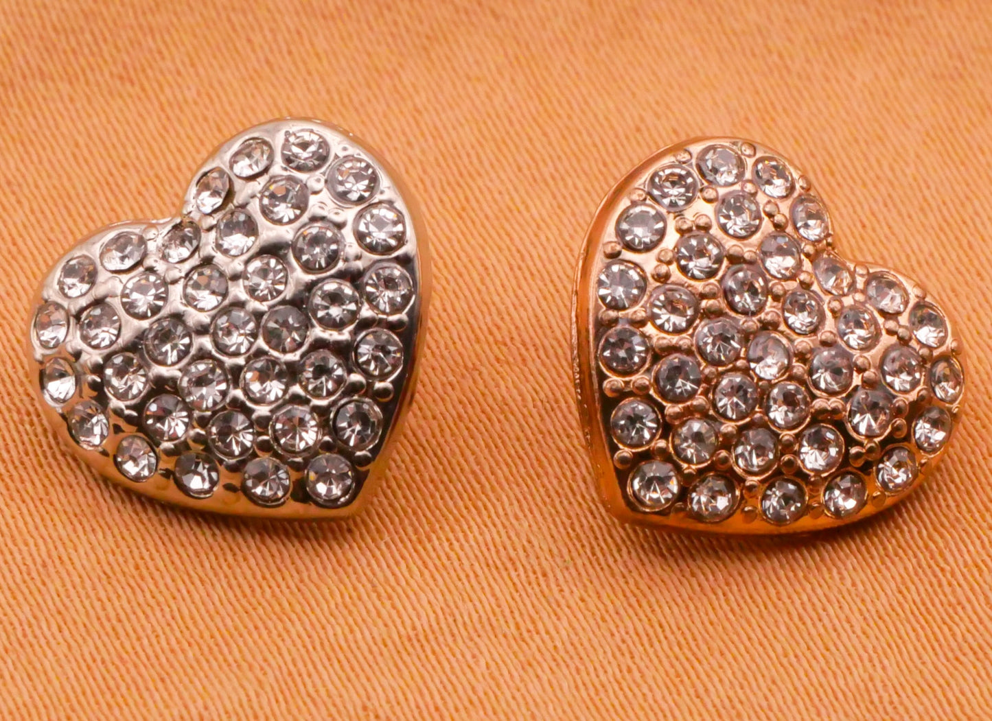 Heart Rhinestone Pave Silver Gold Metal Pair of Buttons Various 12x13mm