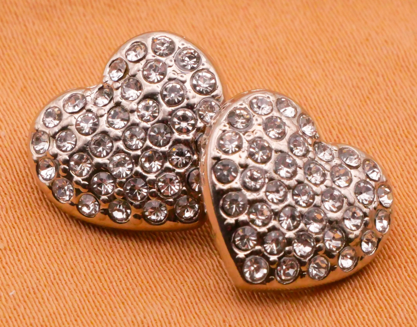 Heart Rhinestone Pave Silver Gold Metal Pair of Buttons Various 12x13mm