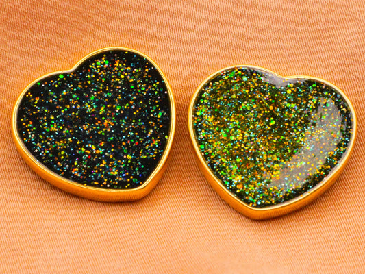 Heart Glitter Resin Gold Metal Button Various 19x20mm