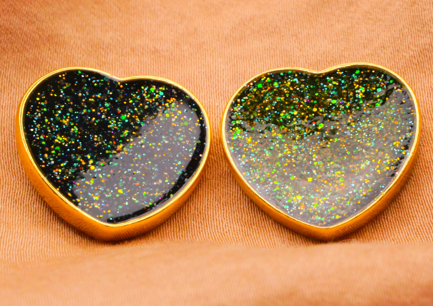 Heart Glitter Resin Gold Metal Button Various 19x20mm