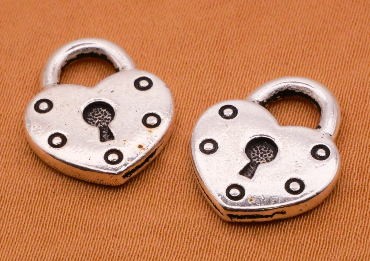 Heart Lock Silver Metal Pair of Charms Embellishments 14x17mm